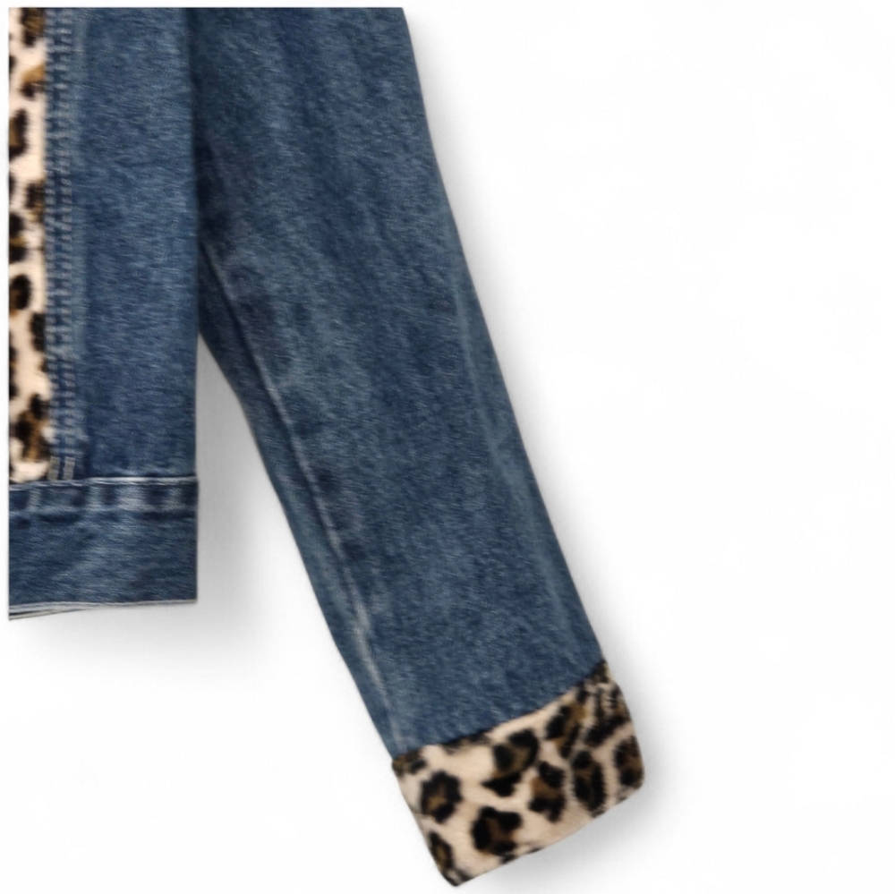 Gasoline Jeans Cropped Denim Jacket w/ Leopard Print Panels –Girls Size M - Picture 6 of 14